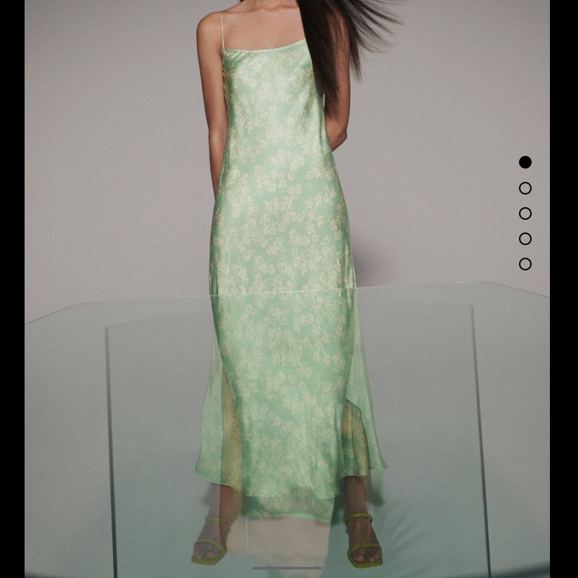 Zara Nwt Floral Satin Dress - Green - M